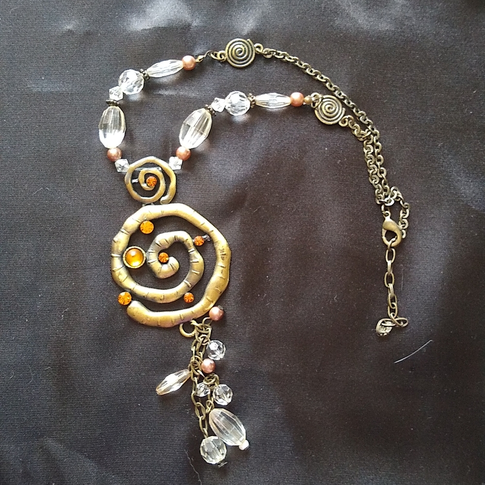 Greek inspired beaded necklace with swirl pendant